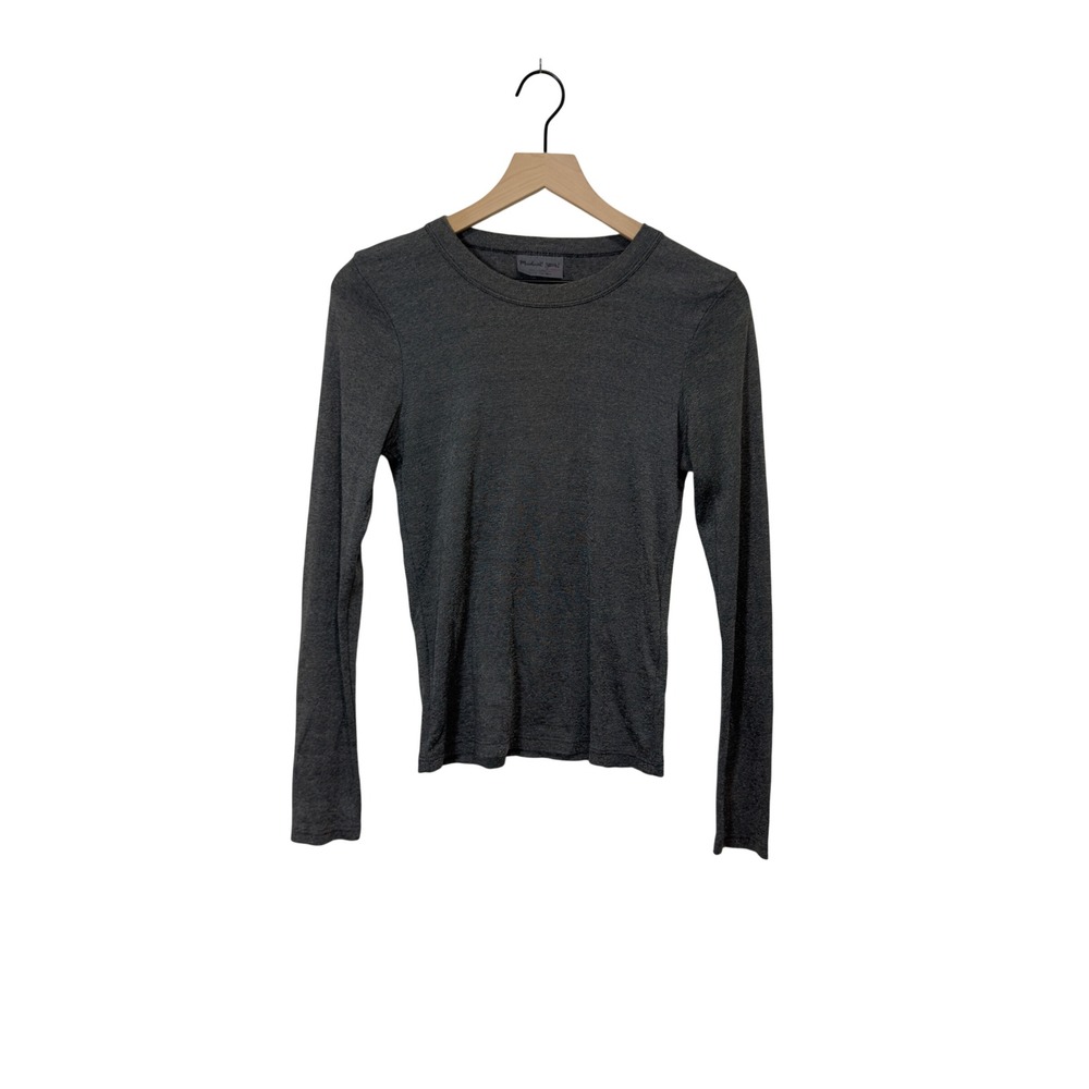 Michael Stars Metallic Gray Ribbed Long Sleeve Crew Neck Tee One Size 0048 BASIC